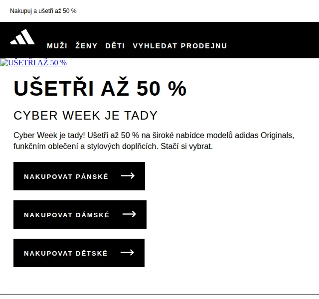 Adidas: Cyber Week sleva až 50 % – červen 2026 | Nuslet.cz