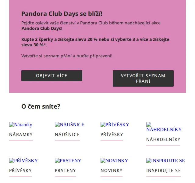 Pandora: 30% sleva na šperky pro členy Klubu – červen 2026 | Nuslet.cz