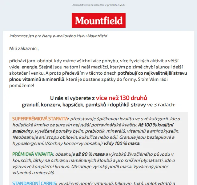 Mountfield: Krmivo pro psy a kočky za Ceny Věrný přítel – červen 2026 | Nuslet.cz