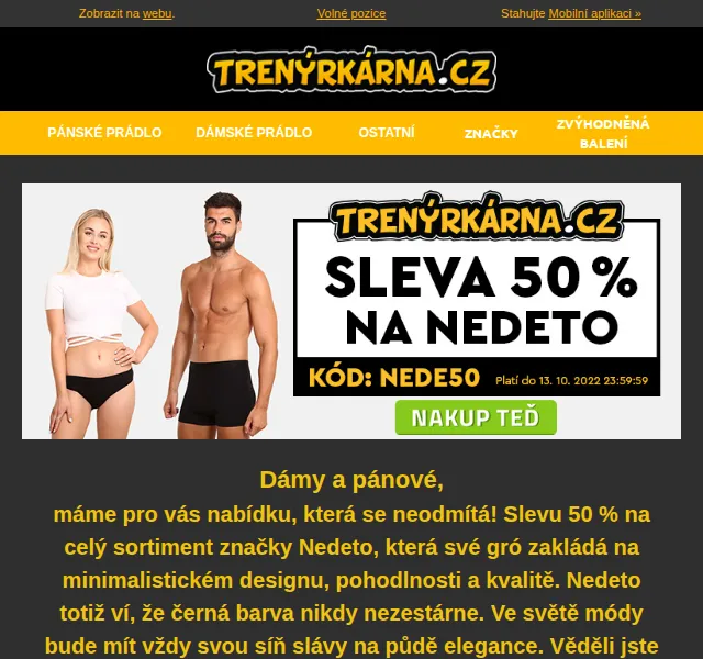 Lukáš z Trenýrkárna.cz: 50 % sleva na Nedeto – červen 2026 | Nuslet.cz