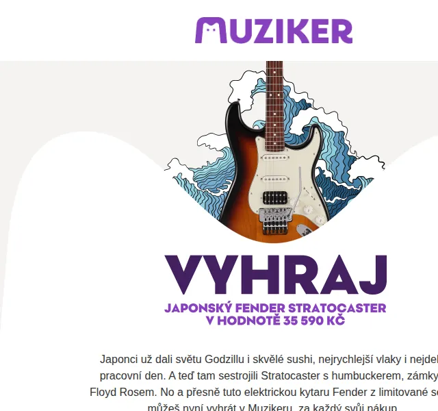Muziker: soutěž o elektrickou kytaru Fender Stratocaster – červen 2026 | Nuslet.cz