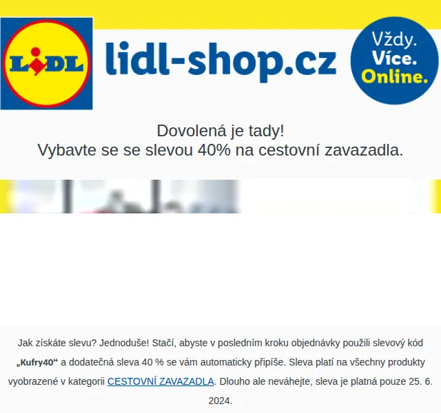Lidl: Sleva 40 % na cestovní zavazadla – červenec 2026 | Nuslet.cz