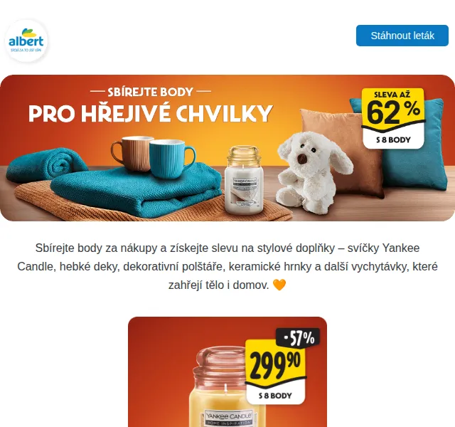 Albert: Yankee Candle, deky a polštáře se slevou až 62 % – září 2025 | Nuslet.cz