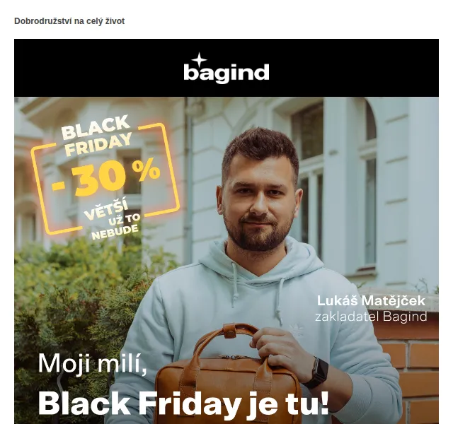 Bagind: Black Friday –30 % na vše – červen 2026 | Nuslet.cz