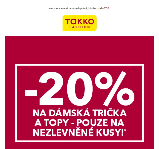 Takko Fashion: 20% na dámská trička a topy – červen 2026 | Nuslet.cz