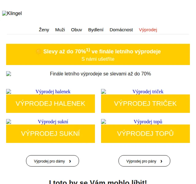 KLiNGEL: Finále letního výprodeje – slevy až do 70 % – červen 2026 | Nuslet.cz