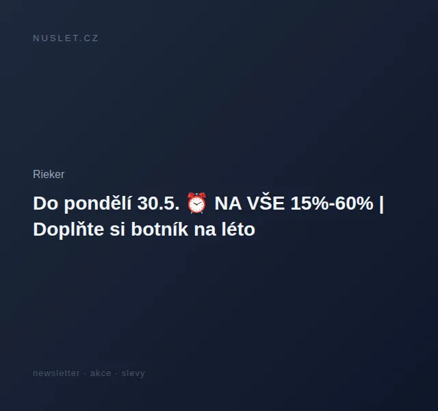 Rieker: sleva 15-60 % na vše – červen 2026 | Nuslet.cz