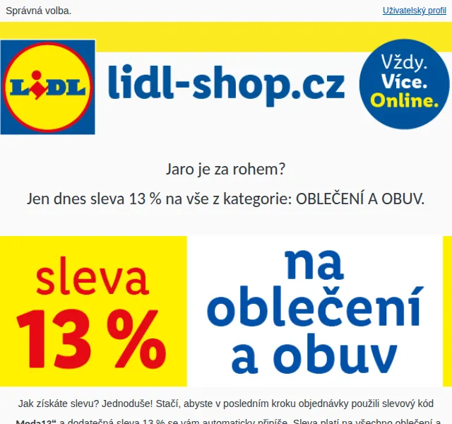 Lidl: Sleva 13 % na oblečení a obuv – březen 2026 | Nuslet.cz