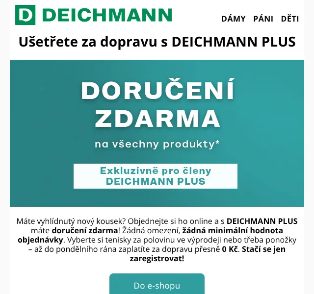 DEICHMANN: Doručení zdarma na VŠECHNO – srpen 2026