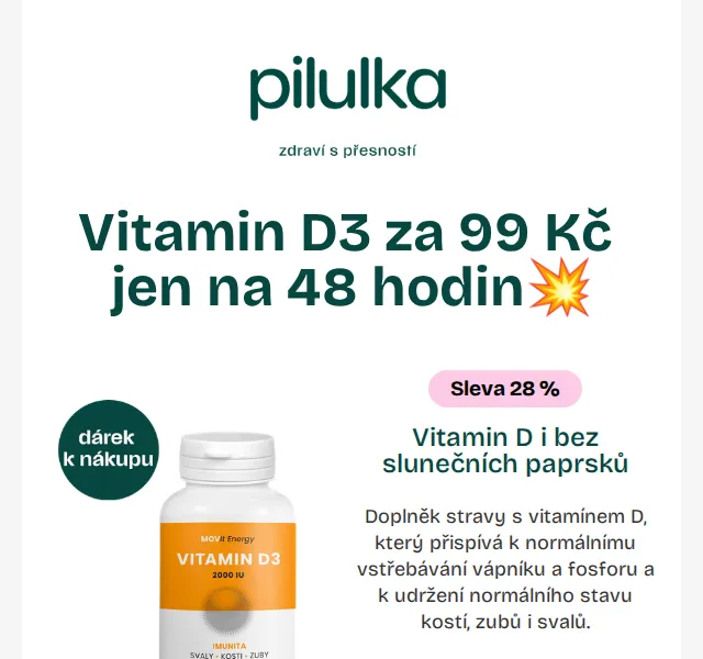 Pilulka.cz: MOVit Vitamín D3 za 99 Kč – červen 2026 | Nuslet.cz