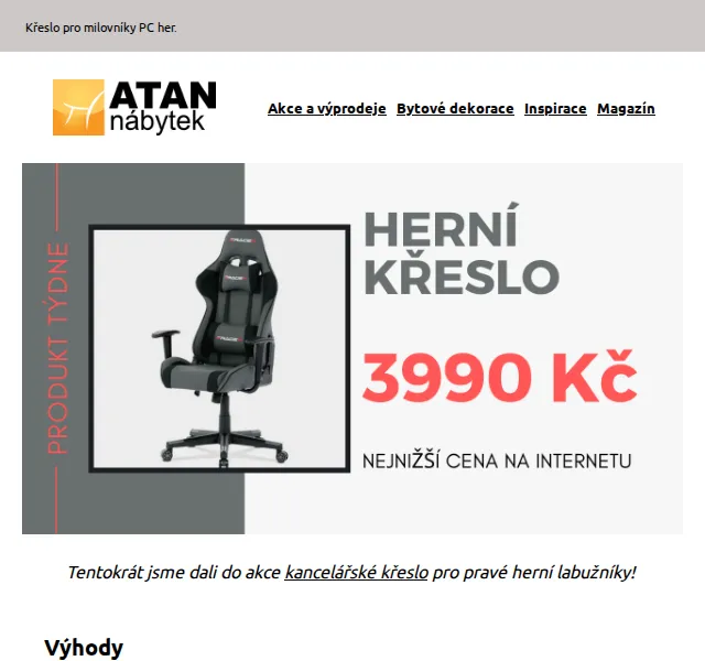 ATAN nábytek: herní křeslo KA-Z608 se slevou 25 % – červen 2026 | Nuslet.cz