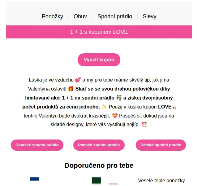 Dedoles.cz: 1+1 na spodní prádlo s kódem LOVE – červen 2026 | Nuslet.cz