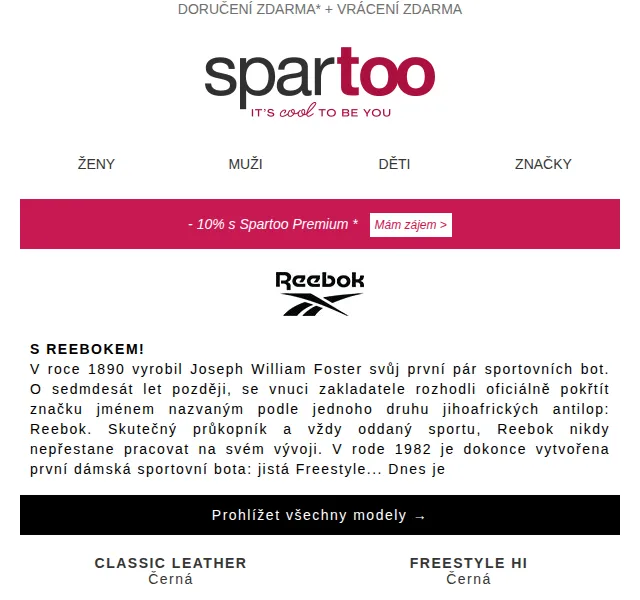 Spartoo: Doručení zdarma Reebok, Volcom, Fila – červen 2026 | Nuslet.cz