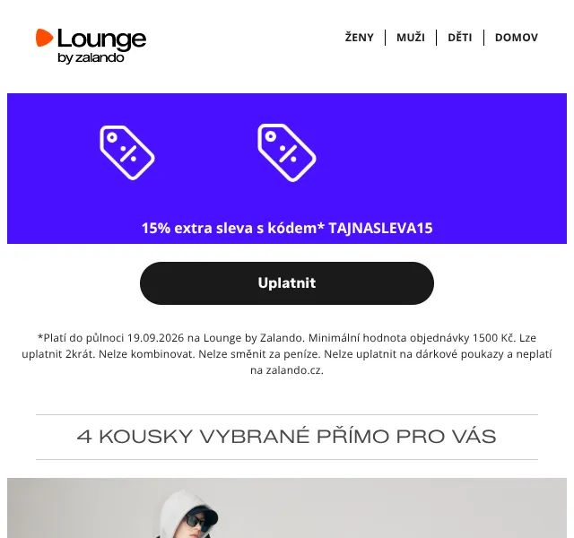 Lounge by Zalando: 15% kód + Next, Bershka až 85% – září 2026