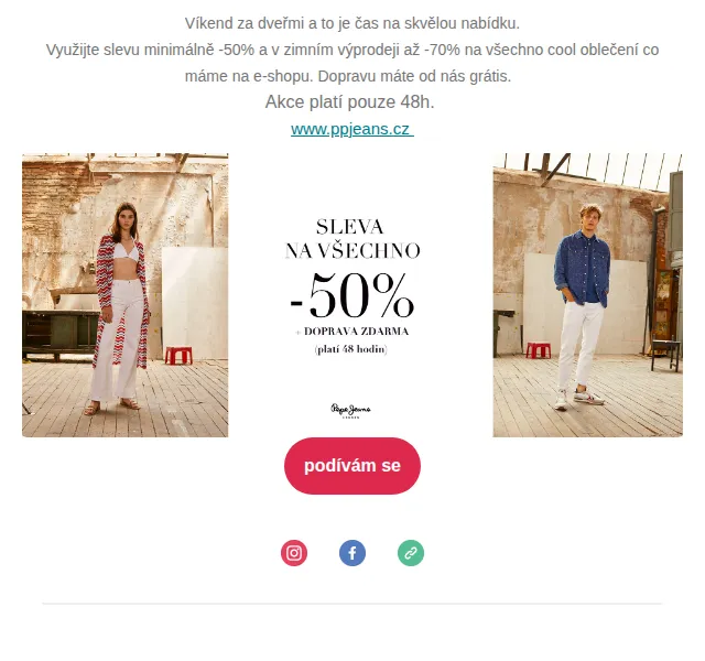 Pepe Jeans: Sleva -50 % na celý e-shop – červen 2026 | Nuslet.cz