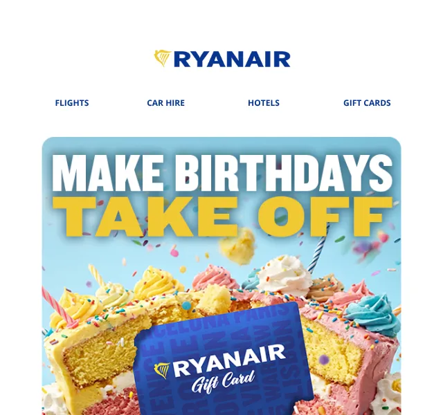 Ryanair: Dárkové karty od 25 € – září 2026