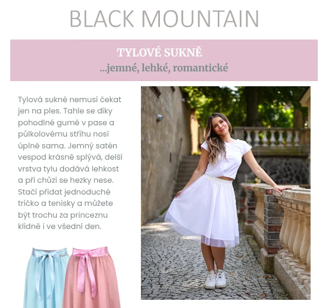 Black Mountain: Tylové sukně, crop topy a čelenky – srpen