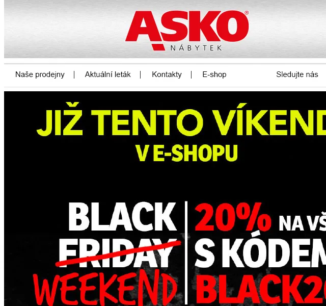 Asko Nábytek: SLEVA 20 % – červen 2026 | Nuslet.cz