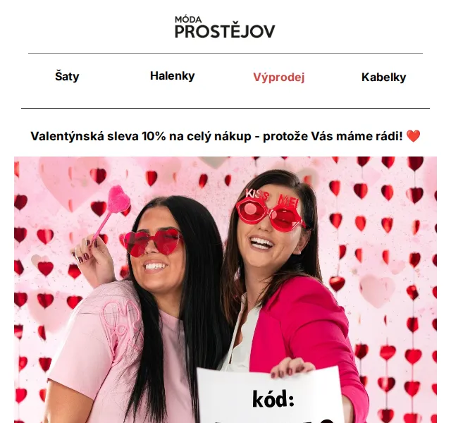 Móda Prostějov: Valentýnská sleva 10 % na celý nákup – červen 2026 | Nuslet.cz