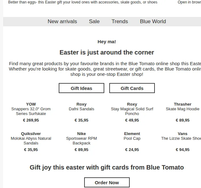 BLUE TOMATO: Dárky na Velikonoce se slevami až 269,95 € – červen 2026 | Nuslet.cz