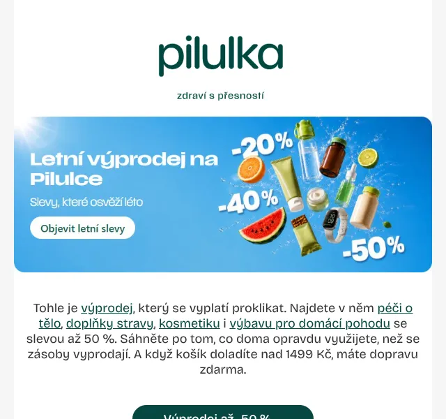 Pilulka.cz: Výprodej až 50 % – červenec 2026