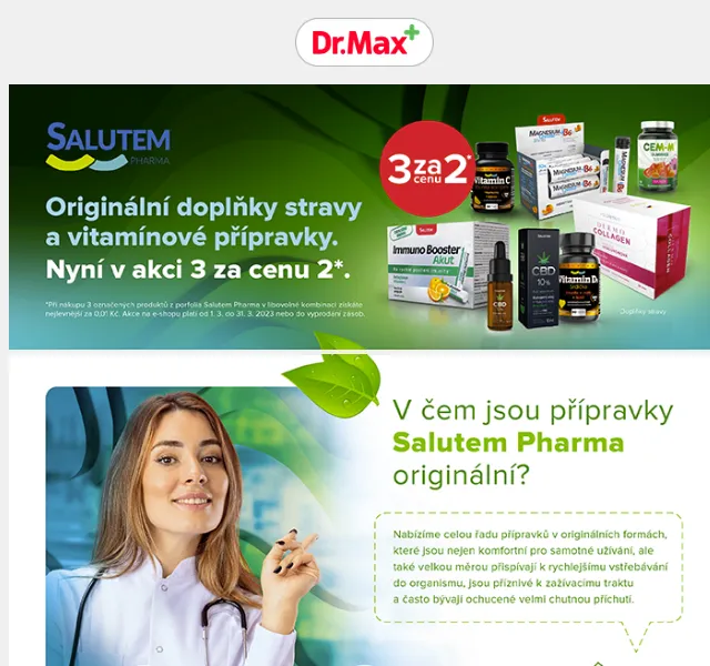Dr.Max E-shop: Akce 3 za 2 na Salutem Pharma – červen 2026 | Nuslet.cz