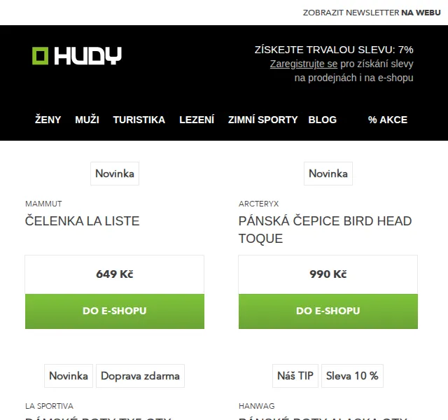 Hudy: Sleva 7 % na outdoor vybavení – červen 2026 | Nuslet.cz