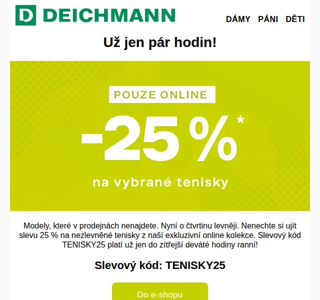 DEICHMANN: -25 % na tenisky online – červen 2026 | Nuslet.cz