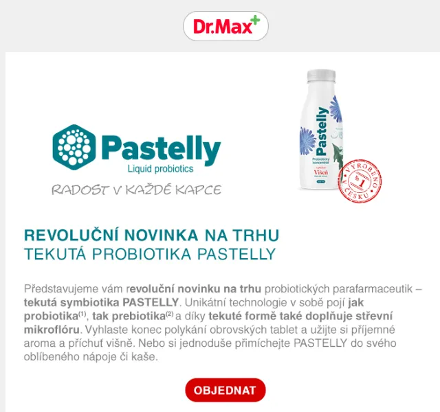 Dr.Max: tekutá probiotika Pastelly – červen 2026 | Nuslet.cz