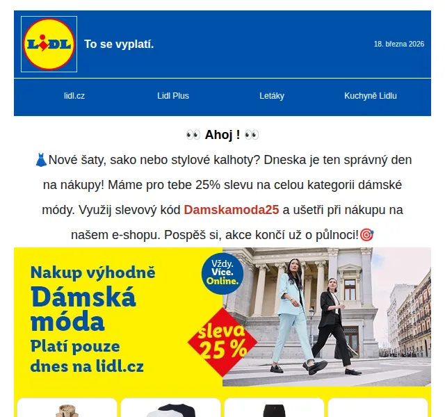 Lidl: Dámská móda -25 %, jaro a zahrada – březen 2026