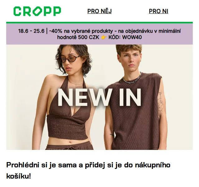 Cropp: -40% na vybrané topy a produkty – červen 2026 | Nuslet.cz