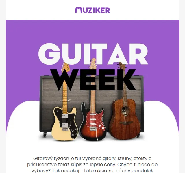 Muziker: Gitarový týždeň – akce na kytary a příslušenství – červen 2026 | Nuslet.cz