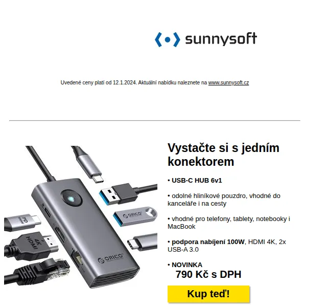 Sunnysoft: USB-C hub, termokamery a stojánek na notebook – červenec 2026 | Nuslet.cz