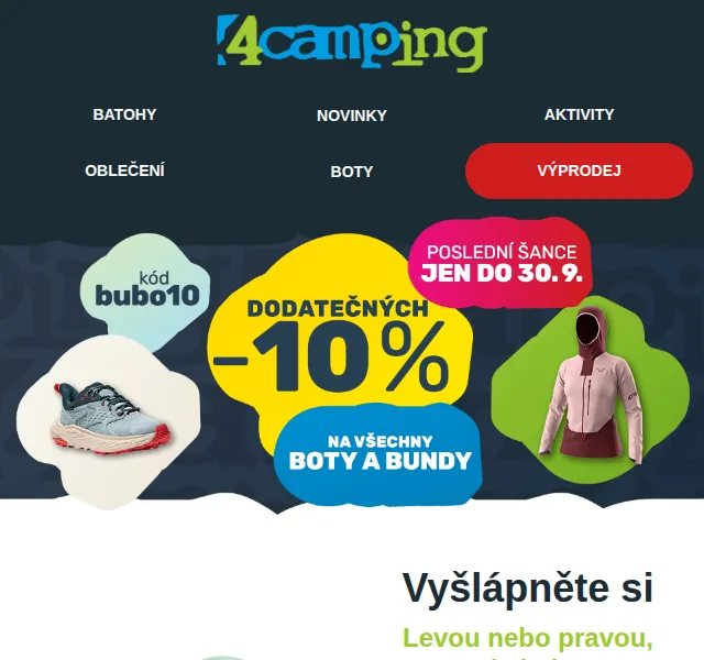 4camping: Sleva 10 % na boty a bundy – červenec 2026 | Nuslet.cz