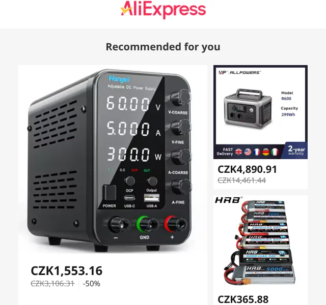 AliExpress: zdroje a baterie se slevou až -67 % | květen 2026