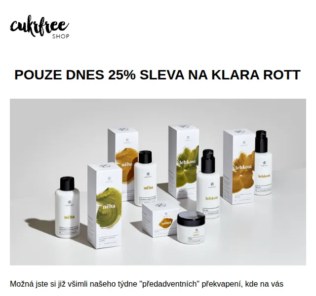 Cukrfree Shop: 25% sleva na Klara Rott kosmetiku – červen 2026 | Nuslet.cz