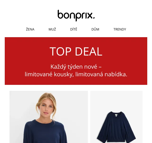 Bonprix: TOP DEALS srpen 2026 – mikiny a džíny od 199 Kč