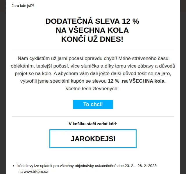 CZBikero: Sleva 12 % na všechna kola – únor 2026 | Nuslet.cz