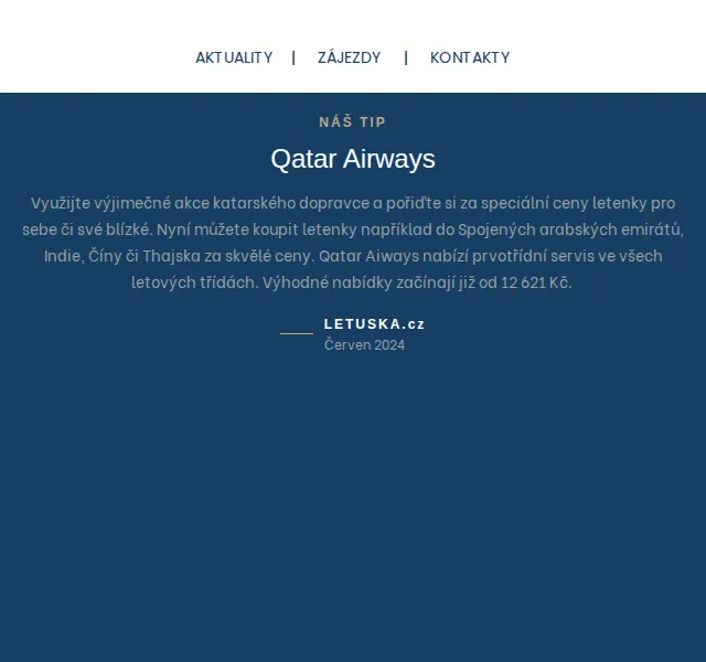 Letuška.cz: Qatar Airways a China Airlines od 12 621 Kč – červen 2024 | Nuslet.cz