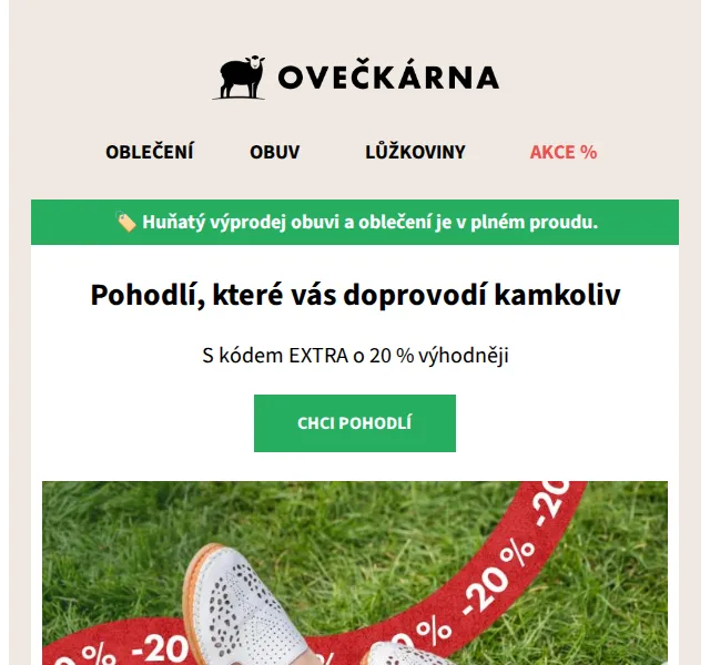 Ovečkárna: Tenisky a sandály se slevou 20 % – květen 2026