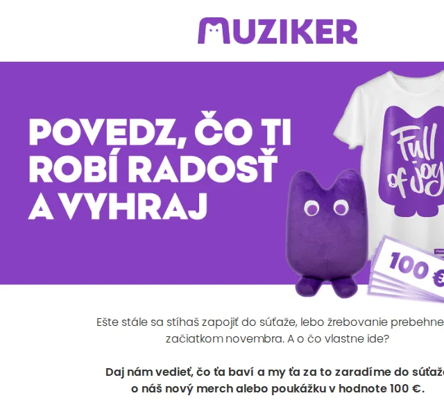Muziker: Soutěž o merch a poukaz 100 € – červenec 2026 | Nuslet.cz