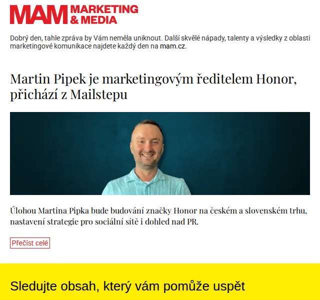 Marketing & Media: Martin Pipek marketingový ředitel Honor – červen 2026 | Nuslet.cz