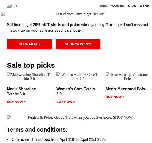 Helly Hansen: Sleva 20% na trička a pola při koupi 2+ – červen 2026 | Nuslet.cz