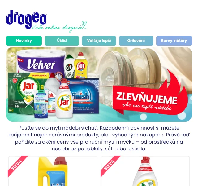 Drogeo: Mytí nádobí až -46 % – Finish, Jar – červenec 2026