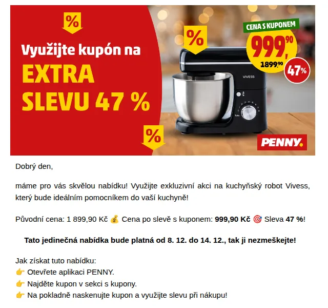 Penny: Sleva 47 % na kuchyňský robot Vivess – červen 2026 | Nuslet.cz