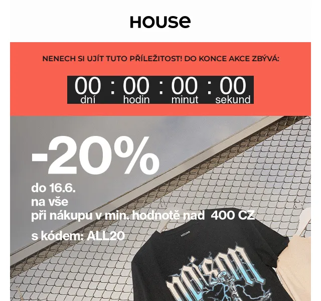 HOUSE: Veškeré oblečení a doplňky -20% – červen 2026 | Nuslet.cz