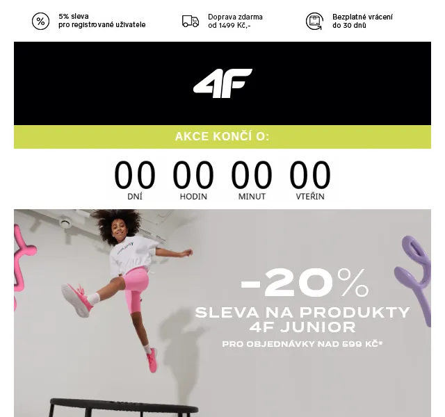 4Fstore: sleva 20 % na produkty Junior – červen 2026 | Nuslet.cz