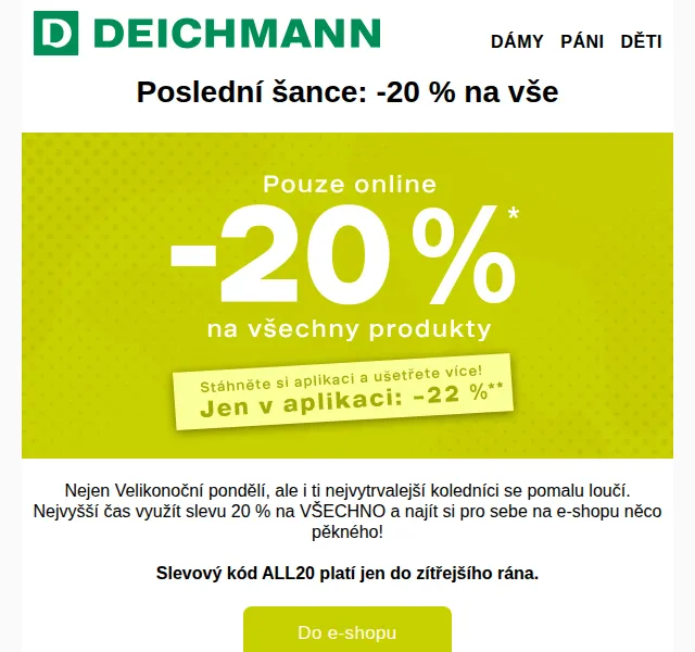 DEICHMANN: Sleva 20 % na vše – duben 2025 | Nuslet.cz