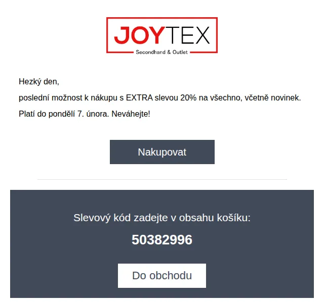 Joytex.shop: extra sleva 20 % na vše – červen 2026 | Nuslet.cz