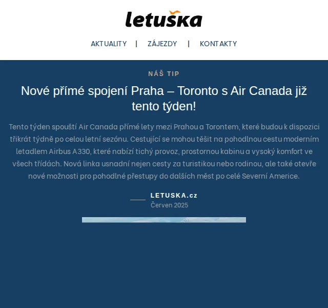 Letuška.cz: Letenky Air Canada a Air Baltic – červen 2025 | Nuslet.cz